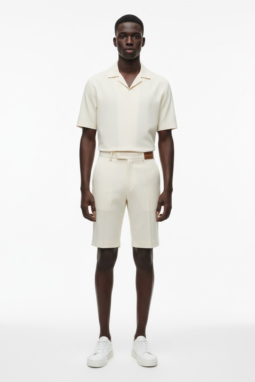 VELMORI Cream Tailored Short — front view