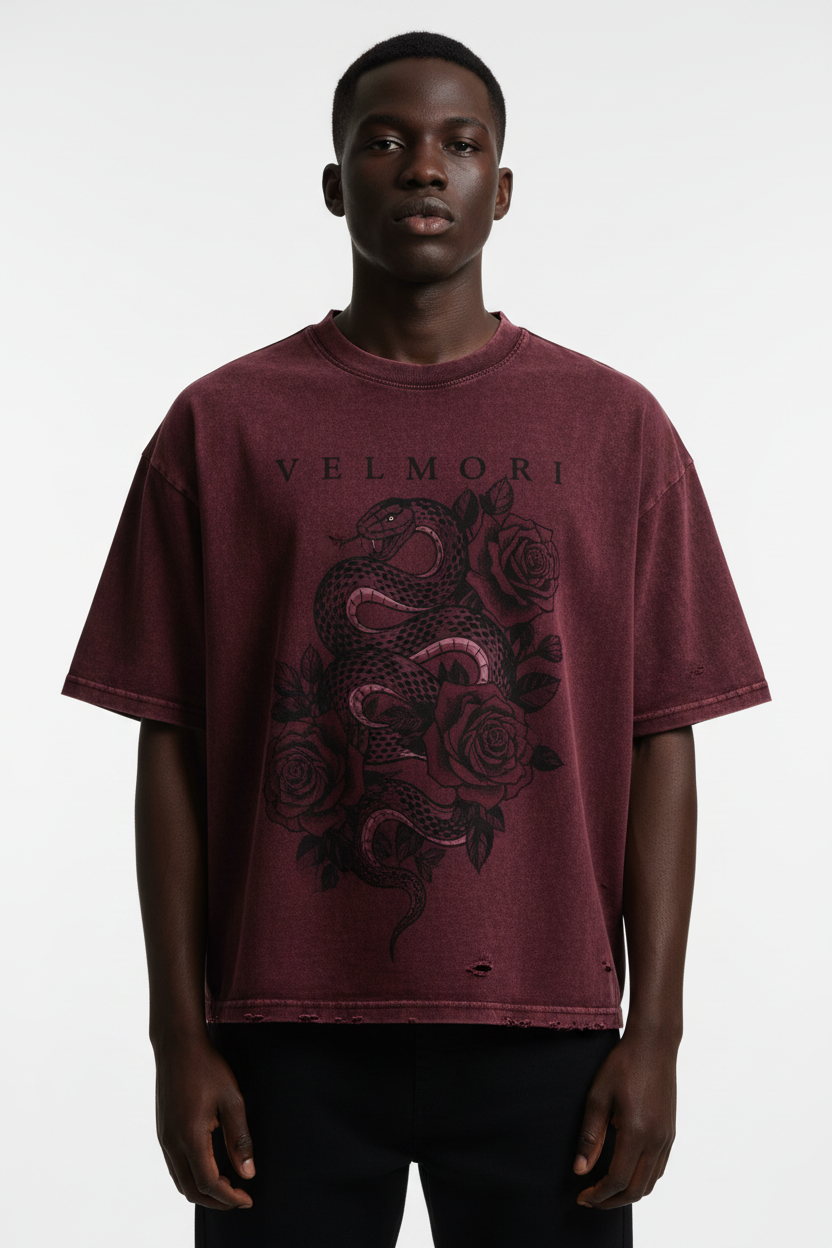 VELMORI Serpent Rose Boxy Crop Tee - Front