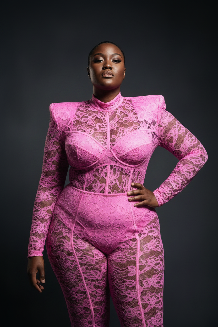 Lace Reverie Body Set – Pink with Pant Legs