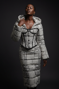 Puffer Dress - B&W Print, Black Buttons