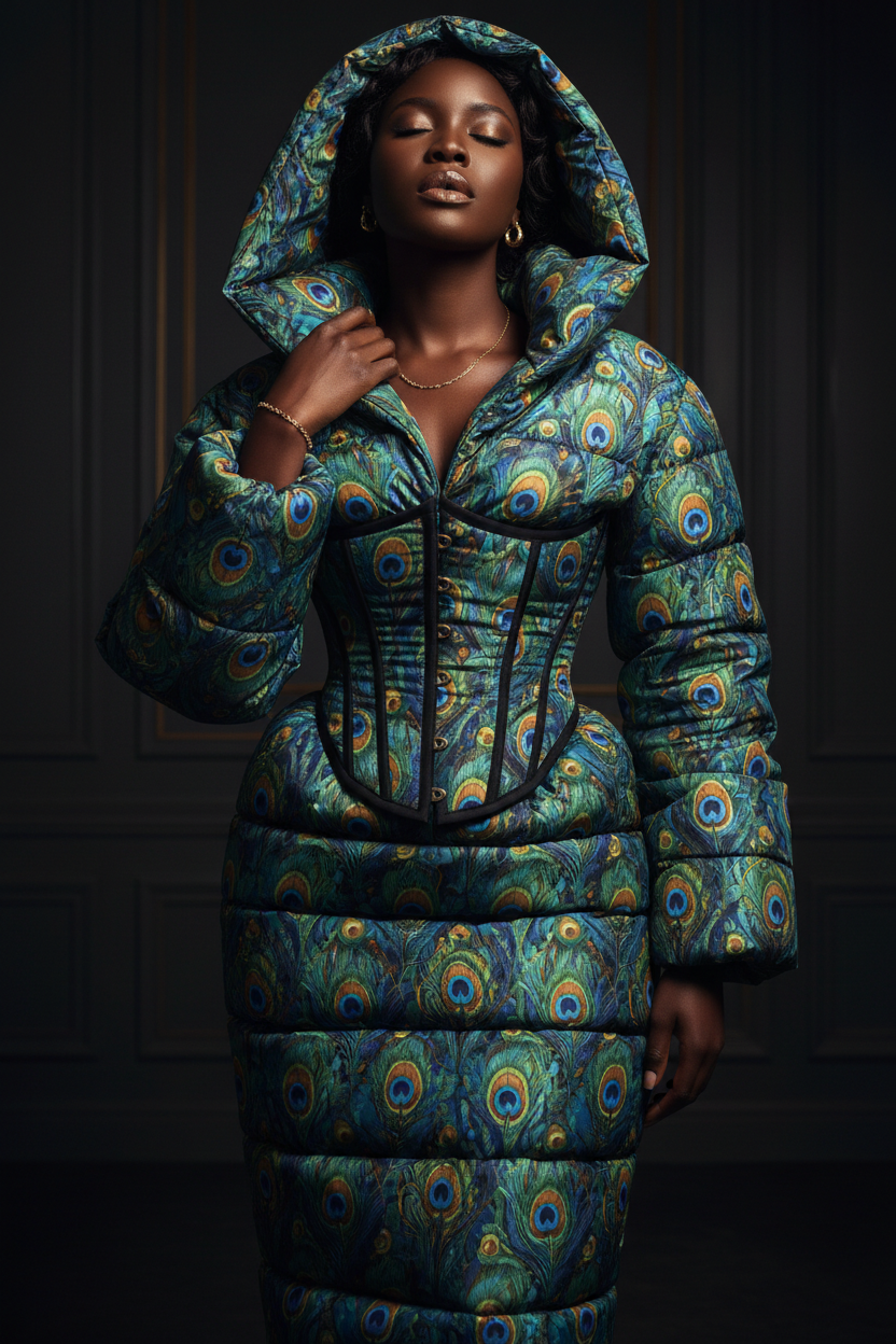 Puffer Dress - Peacock Print