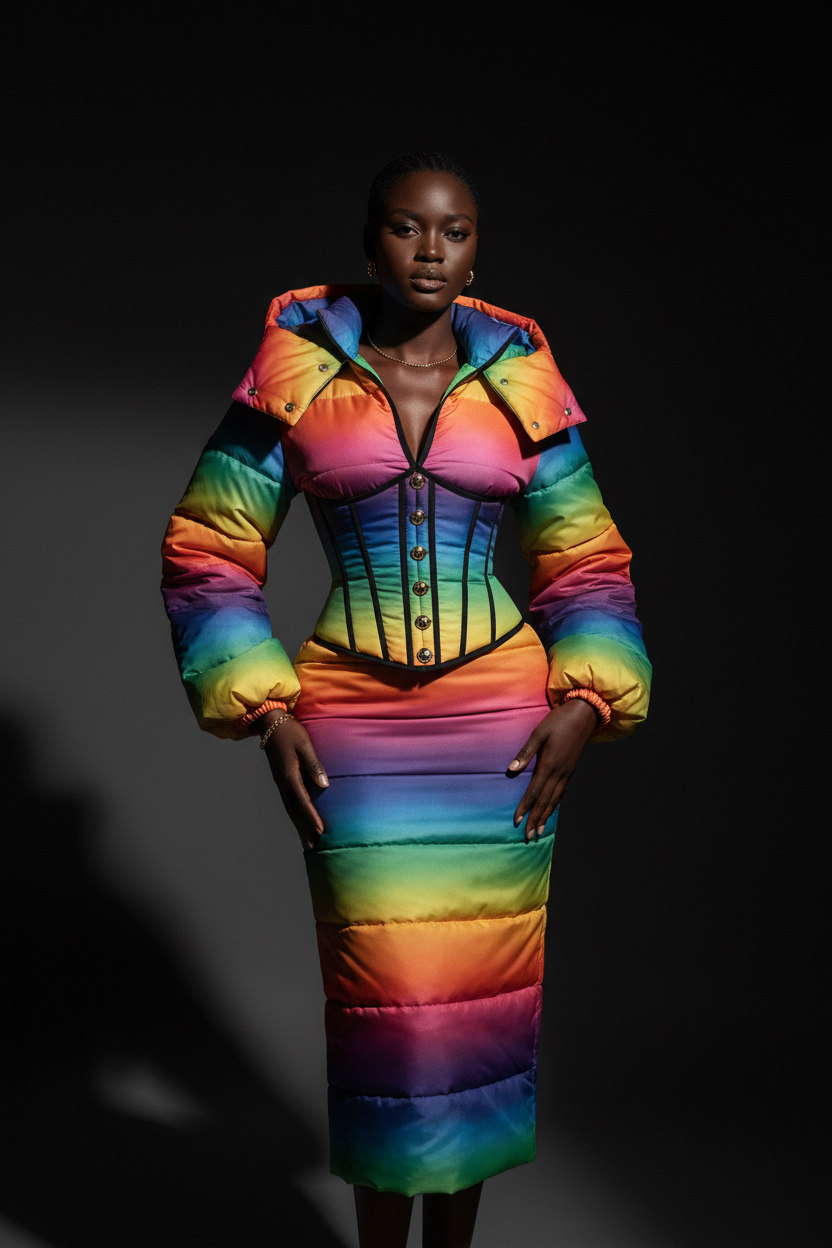 Puffer Dress - Rainbow Print