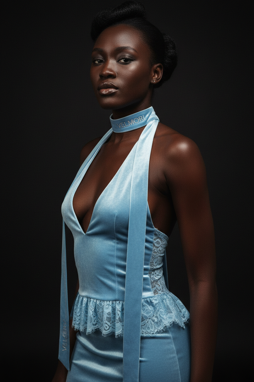 VELMORI Baby Blue Velvet Halter Top – Redo