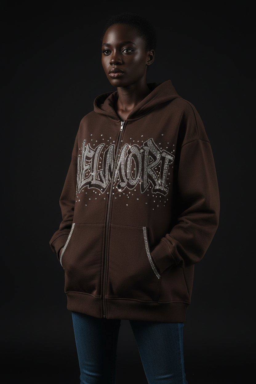 VELMORI Graffiti Gem Hoodie – Dark Brown v2