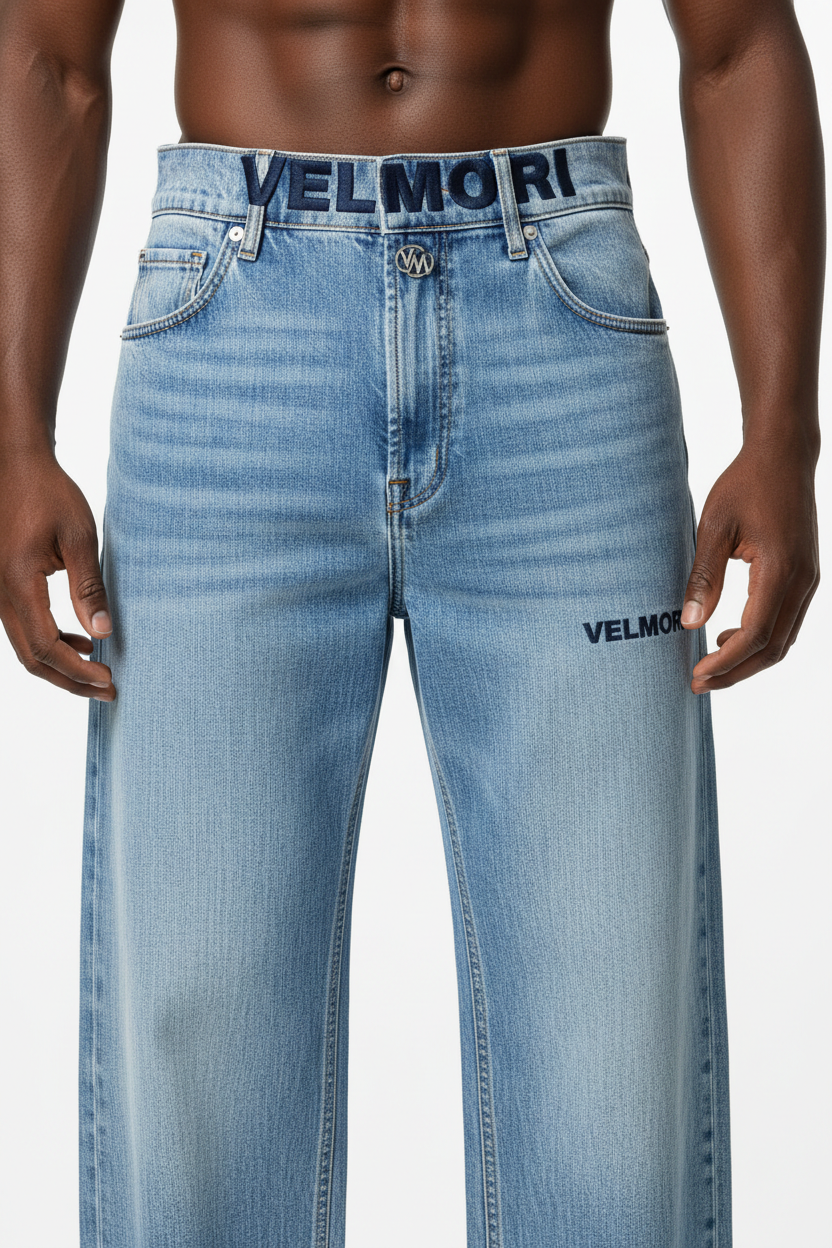 VELMORI Light Blue Denim Front