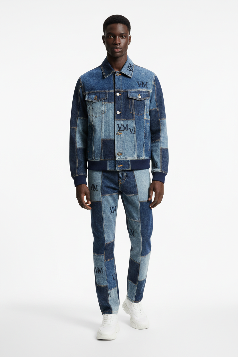 VELMORI Patchwork Denim Blouson — Front